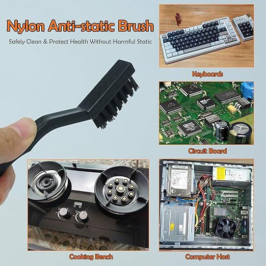 12PCS Anti Static ESD Cleaning Brush Kit – Precision Nylon Wire Brushes for PCB, Keyboard, Electronics – Safe, Scratch-Free Cleaning for Circuit Boards, Motherboards & Sensitive Components (Black)