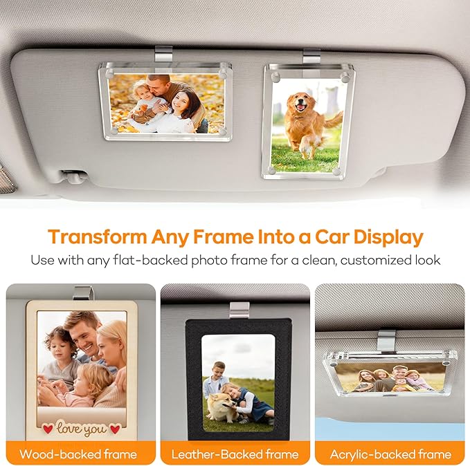 4-Pack Stainless Steel Clips with 3M Adhesive – DIY Sun Visor Mounting Kit for Photo Frames (Not Included) – Strong Hold Car Visor Accessory for Custom Displays, Home & Office Use