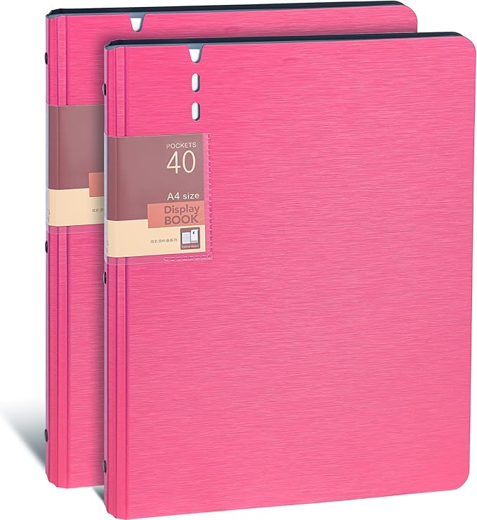 WORPSON Presentation Binder 40-Pocket, Displays 80 Pages, 9x12 inch with Plastic Sleeves, Portfolio Organizer for Documents, Certificates, Artwork, Photos, Clear Sheet Protectors (Fuchsia, 2 Pack)