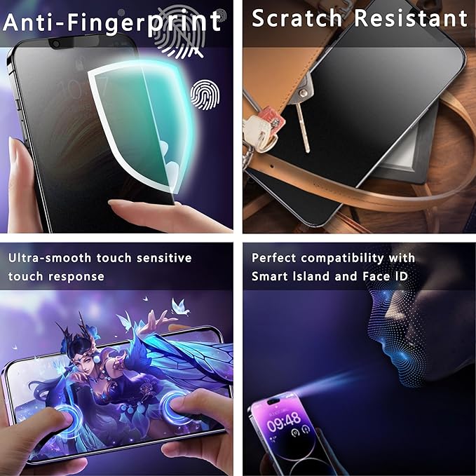 CHRYSHA 2 Pack Matte Privacy Screen Protector for iPhone 13 Pro Max/iPhone 14 Plus, 9H Tempered Glass, Full Coverage, Anti-Fingerprint, Auto Dust-Elimination, No Bubble, Easy Installation