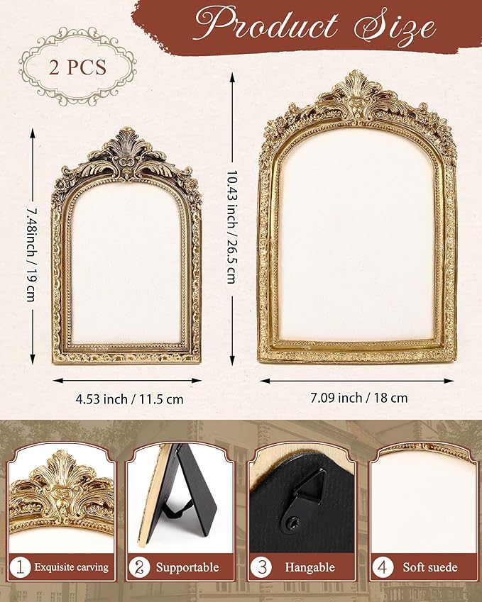 2 Pcs Gold Jewelry Display Stand Vintage Necklace Organizer Ring Holder Earring Tray Resin Jewelry Photography Props Frame with Velvet Backing for Gifts(White,Large,Small,Elegant)