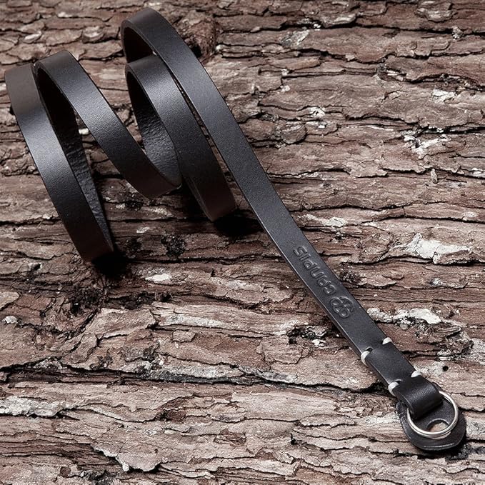 Genuine Slim Leather Camera Neck Shoulder Strap compatible with Fujifilm Sony Olympus Lecia, Vintage Leather Camera Strap (Black Color)
