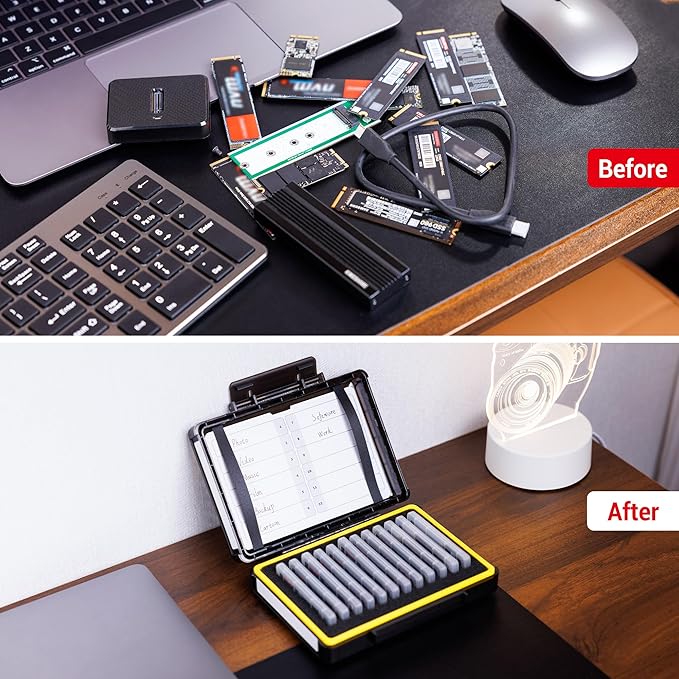 Dual Protect Hard M.2 SSD Holder with 12 PCS Individual Clear M.2 NVMe Case for M.2 2280 2260 2242 2230 SSDs Storage, Water-Resistant & Shockproof M.2 2280 SSD Card Case with Label & Notepaper
