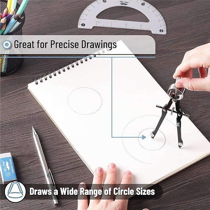 Mr. Pen- Professional Compass with Lock, Black, Compass for Geometry, Drafting Compass, Precision Compass Math