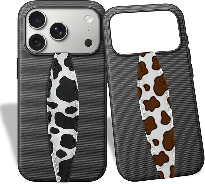 Switchbands Universal Phone Grip Strap – Pack of 2, Customizable & Reversible Elastic Phone Strap Grip Holder, Ultra-Slim Hand Strap for Phone Case for Almost All Phone Cases - Brown & Black Cows
