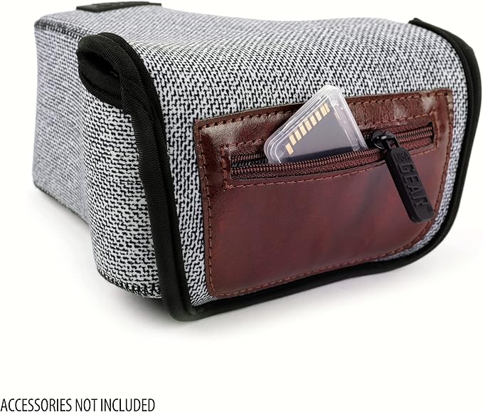 USA Gear Camera Sleeve (Medium) for Compact SLRs Compatible with Canon EOS R100 Nikon Z30 Sony ZV-E10, and more - Padded Neoprene DSLR Case with Zipper Accessory Pocket & Belt Loop (Gray Woven)