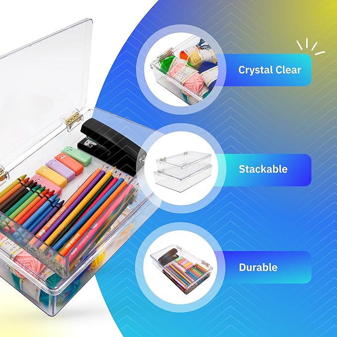 1 Clear Hard Plastic Box with Hinged Lid , 10 3/8" L x 6" W x 2" H, Plastic Display Case and Keepsake Storage Box, Made in USA by Gary Plastic Packaging