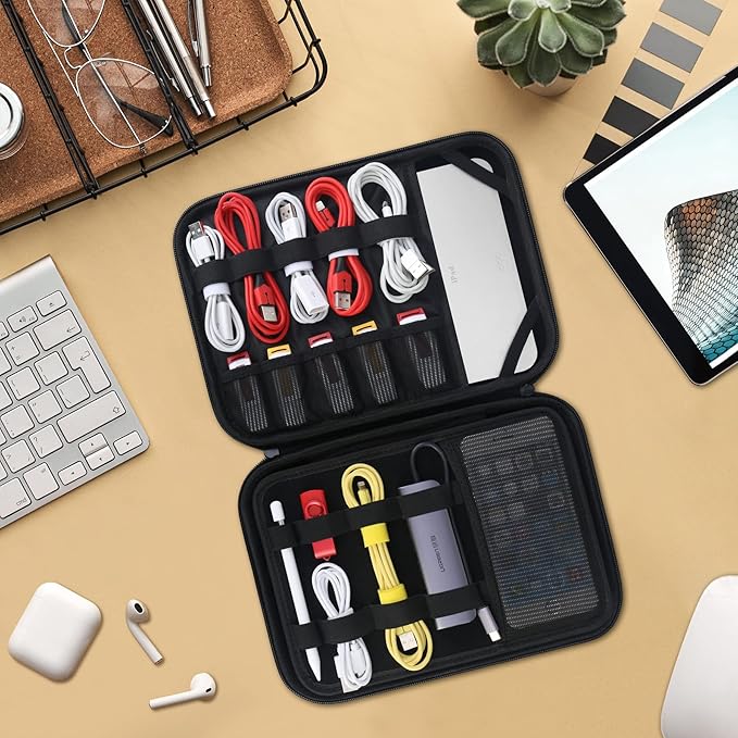 BOVKE Electronic Organizer Travel Cable Organizer Bag Electronic Accessories Case Portable Tech Organizer for Tablet Apple iPad 11in, Hard Drives, Cables, Chargers, iPhone, Power Bank, Black