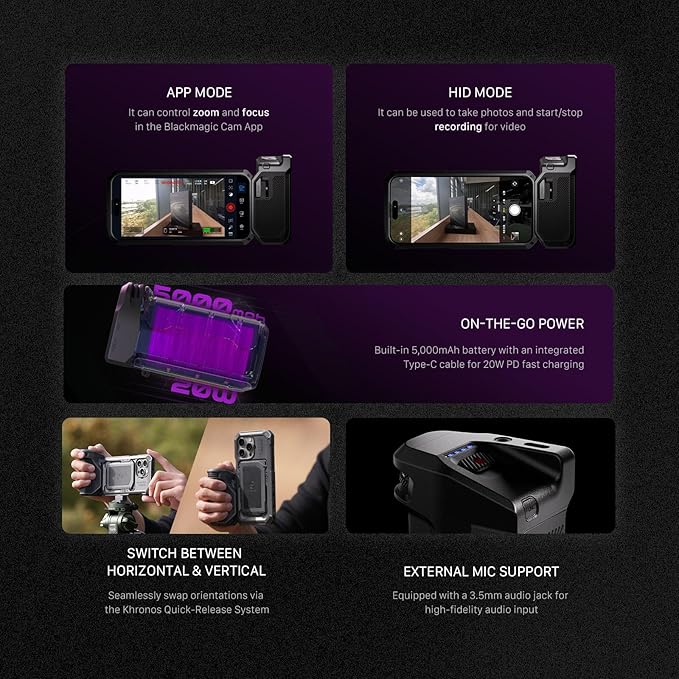 Tilta Khronos Ultimate Kit for iPhone 16 Pro | Includes Case, Cooling Fan, Focus PD Handle, LED Panel, USB-C Hub, Wooden Handle, SSD Holder, Filter Tray, ND Filters (Black, iPhone 16 Pro)
