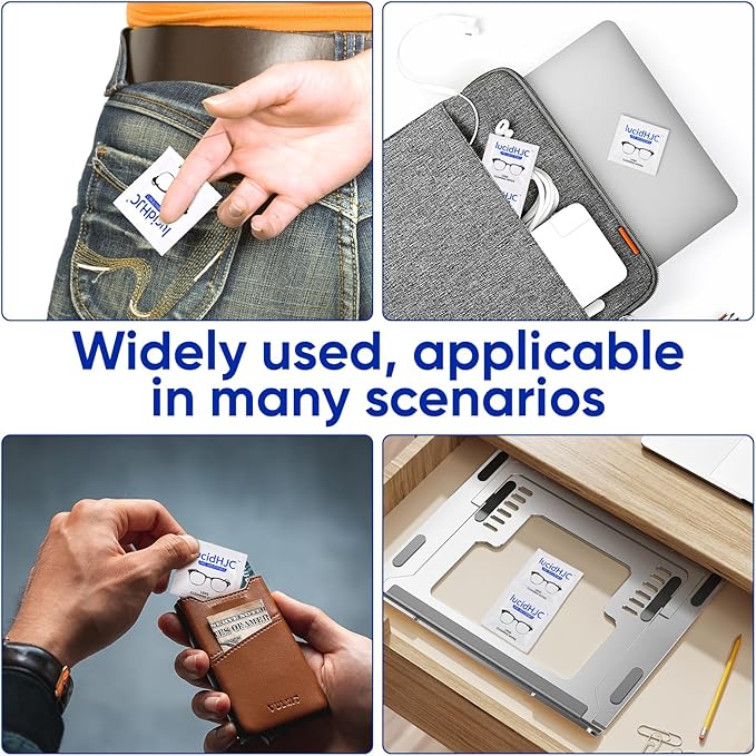 LucidHJC lens wipes for eyeglasses/camera lenses ,and screens of cellphones/ laptops /computers .Cleaning spots or dirts. Wrapped individually paper wipes, Count 200
