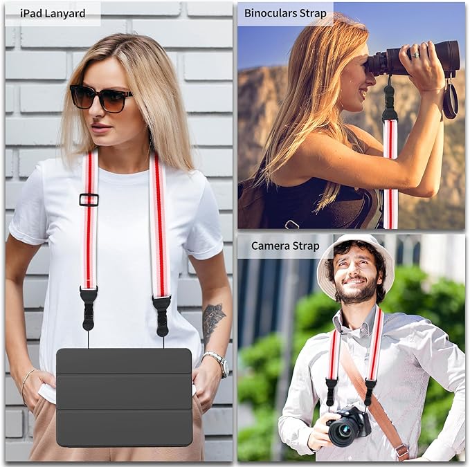 Adjustable Shoulder Strap, Comfortable for Camera Neck Lanyard iPad Strap iPad Strap for iPad, Camera, Binocular, Crossbody, Tablet, Laptop, Binocular, Luggage Bag(Red, Pink & White A32)