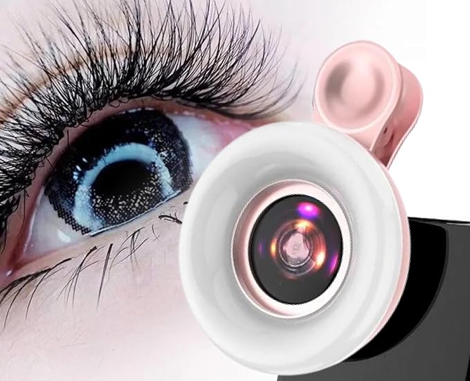 Portable Phone Camera Lens Accessories for Macro Shooting - Wide Angle Pink Macro Lens for iPhone - Camera Attachment for Cell Phone for Girls with Dimming Ring Light and Сonvenient Clip-on