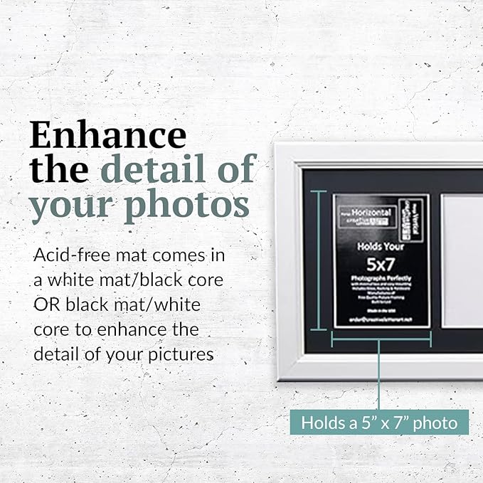 Creative Letter Art 6 Opening Glass Face White Picture Frame to hold 5 by 7 inch Photographs including 10x36-inch White Mat Collage