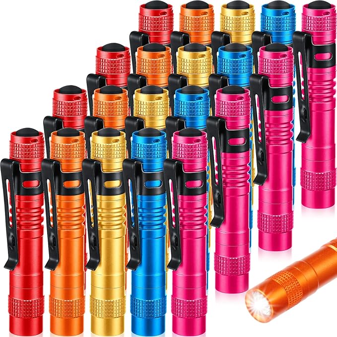 Hortsun 20 Pcs Mini Pen Light Flashlights Christmas Gifts for Men Pocket Flashlights Pen with Clip Small LED Handheld Slim Torches Without Battery(3.54 Inch,Red, Rose Pink, Yellow, Blue, Orange)