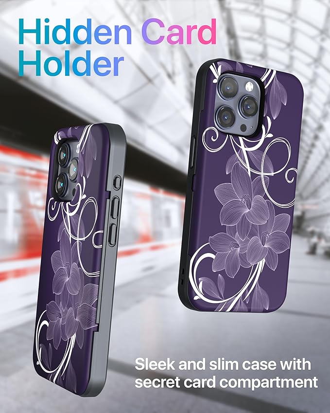 TORU for iPhone 15 Pro Wallet Case with Card Holder, Hidden ID Credit Card Slot Flip Kickstand, Slim Fit Shockproof Heavy Duty Phone Cover with Strap - Floral Pattern Flowers