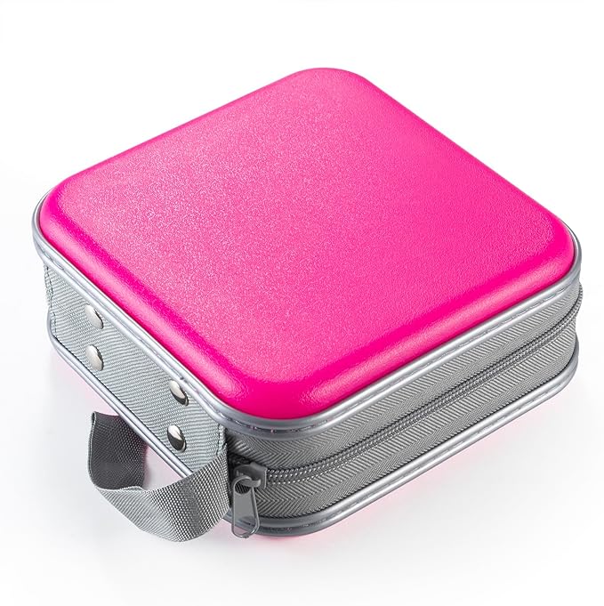 alavisxf xx 48 Capacity Hard Plastic DVD Case Portable Zipper CD Case Holder Large Storage Disc Wallet Bag for Car Home Travel (Hot Pink)