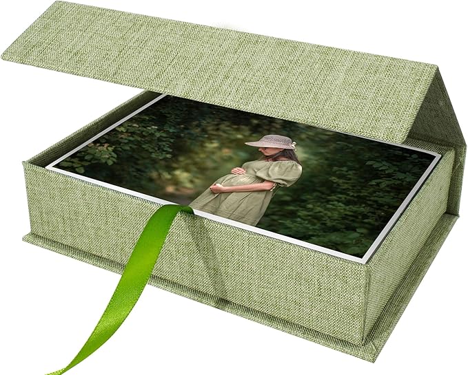 Yopih 4x6 Linen Photo Storage Box - Ideal for Preserving and Organizing Your Precious Photos, Certificates, Scrapbooking Supplies, Keepsakes, and Jewelry Grassgreen