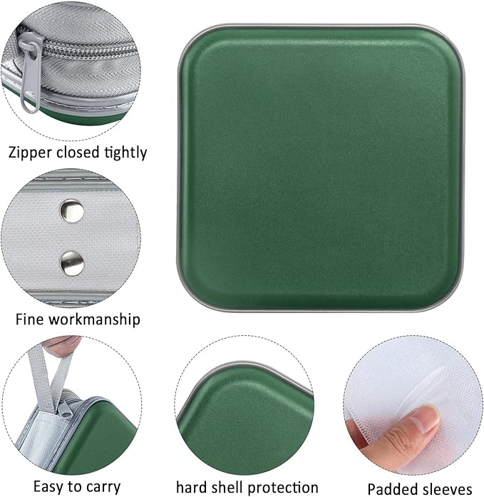 CD Case, 40 Capacity CD/DVD Case Holders Wallet Hard Plastic DVD Disc Cases Storage Binder for Car Home Office Travel (Dark Green)