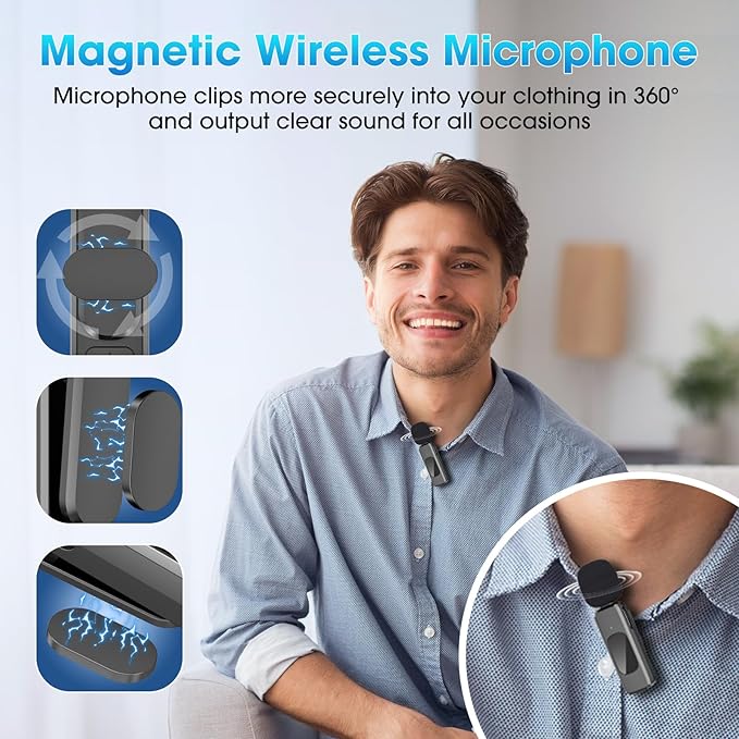 NICHOM 3 in 1 Wireless Lavalier Microphone for iPhone/iPad/Android/PC/Camera,Mini Mic with Noise Reduction, Mini Microphone for Video Vlog,Interviews,Live Streaming(Lightning/USB C/3.5mm Jack)