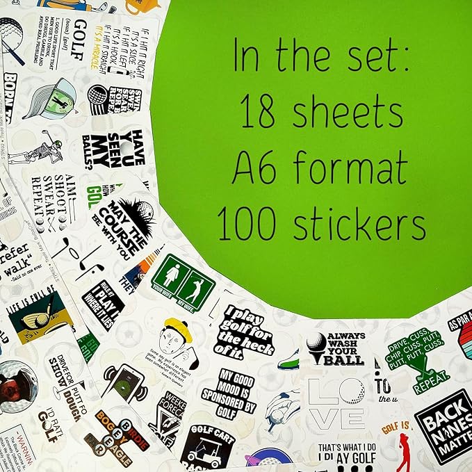 BulbaCraft 100Pcs Funny Golf Stickers, Golf Stickers for Scrapbooking, Golfing Decals, Golfing Decorations for Party, Gifts for Women & Men