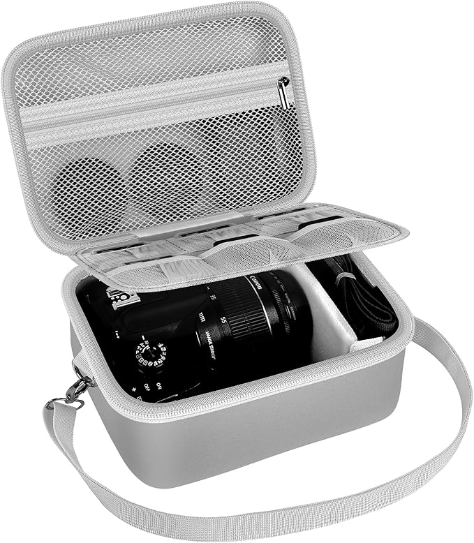Digital Camera Case Compatible with Canon EOS Rebel T7/ 4000D/ T100 DSLR Cameras, Also for Sony Alpha a6400/ a6100/ a6700/ A6600/ a6300 Mirrorless, Holder for SD Card and More (Grey)