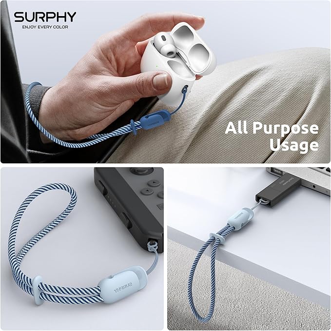 SURPHY 2 Pack Phone Lanyard for Cellphone Case, Phone Wrist Strap for Case, Cellphone Strap with 2-Color Braided, Charm Wrist Lanyard for Women and Men, Cloud Blue & Blue Jay