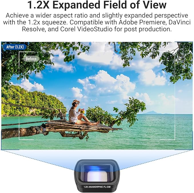 NEEWER 1.2X Blue Anamorphic Lens Compatible with DJI Osmo Pocket 3 Creator Combo Accessories, HD Optical Glass Magnetic Widescreen Blue Streak Effect Lens + 2X Tempered Glass Screen Protector, LS-85
