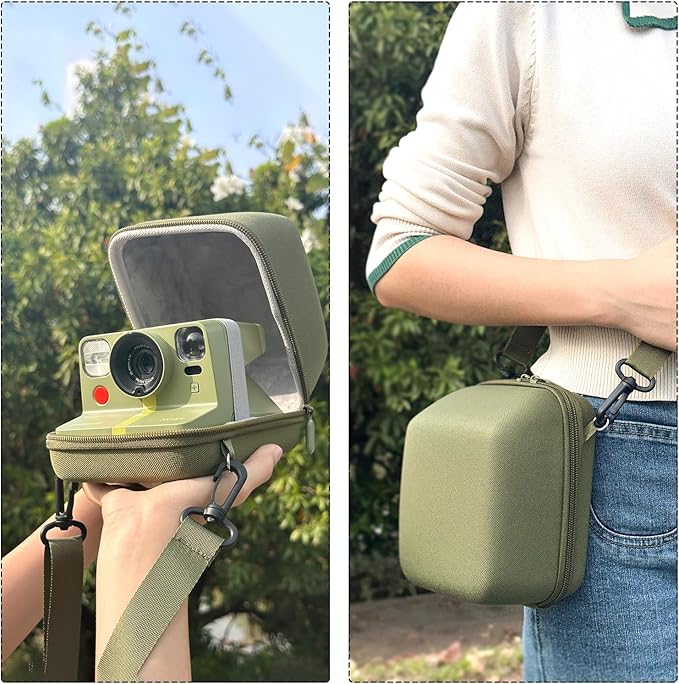 WOGOZAN Protective Case for Polaroid Now 2nd/3rd, Now+ Gen 2/3rd, I-Type, OneStep+, Onestep 2, FILP, Instant Film Camera - Hard Shell Camera Case with Adjustable Shoulder Strap (Green) (No Camera)