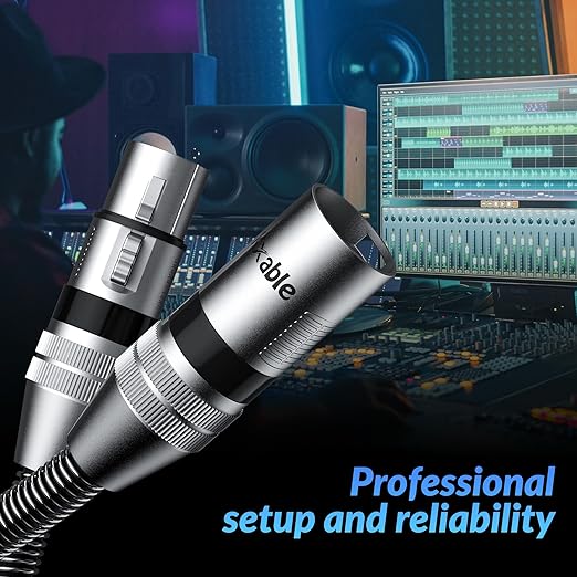 XLR Microphone Cable 15 FT, XLR Male to Female Balanced Mic Cable, 3-Pin Shielded Speaker Cord, Zinc Alloy Connectors, 22AWG Pure Copper, Metal Spring SR, Recording Studio, Podcast, Black