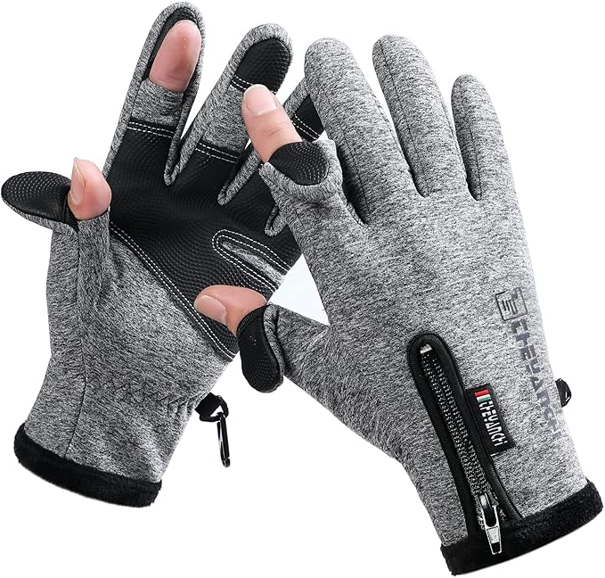 LJCUTE Winter Fingerless Fishing Gloves for Men & Women, Cold Weather Windproof Touchscreen Warm Cycling Gloves for Photography Hunting Ski Motorcycle Driving