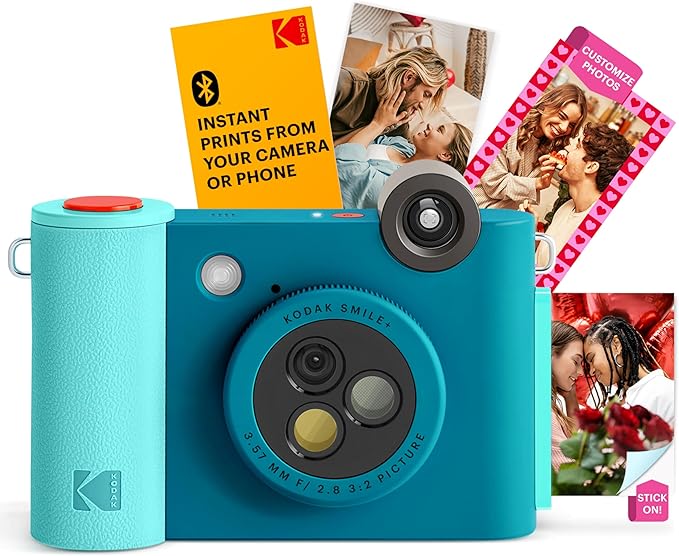 Kodak Smile+ 2-in-1 Digital Instant Print Camera & Wireless Bluetooth Photo Printer - 10MP, Special-Effect Rotating Lens, Zink 2x3” Sticky-Back Photos, Print via Fun App from Smart Devices - Blue