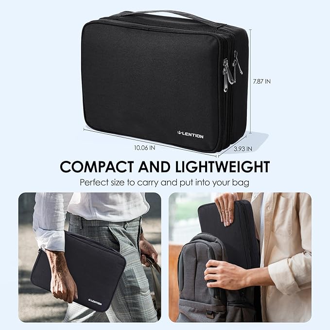 LENTION Cable Electronics Organizer Bag Pouch, Travel Cord Organizer Carry Case Waterproof Double Layers All-in-One Storage Bag Carrying for Cable, AirPods, Charger, Power Bank, Earphone Black