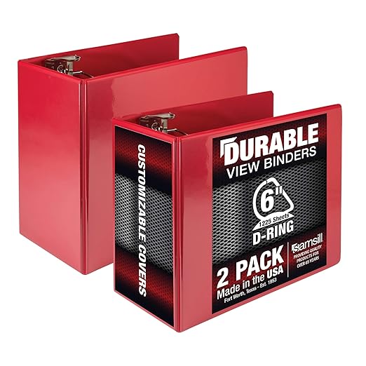 Samsill Durable 6 inch 3 Ring Binder, Made in USA, Locking D Ring FSC 100% Recycled Chipboard, Red, 2 Pack