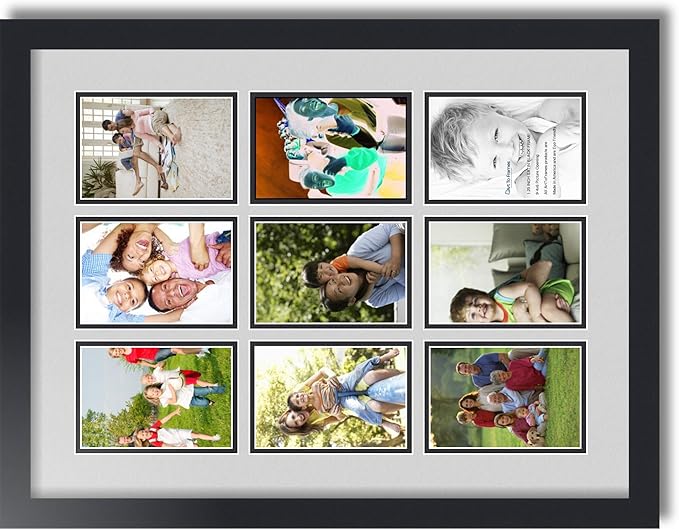 Art to Frames Double-Multimat-1047-756/89-FRBW26079 Collage Photo Frame Double Mat with 9-4x6 Openings and Satin Black Frame
