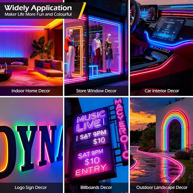 Dyna-Living 80FT LED Strip Lights for Store Front RGB LED Window Light for Business 160PCS 3-LED 5050 SMD RGB Module IP65 Waterproof Commercial Storefront Light for Store Decor (8 Packs-Black)