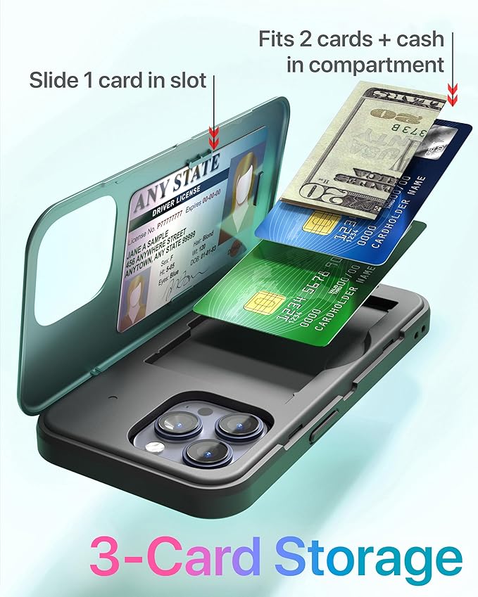 TORU for iPhone 15 Pro Wallet Case with Card Holder, Hidden ID Credit Card Slot Flip Kickstand, Slim Fit Shockproof Heavy Duty Phone Cover with Strap - Green