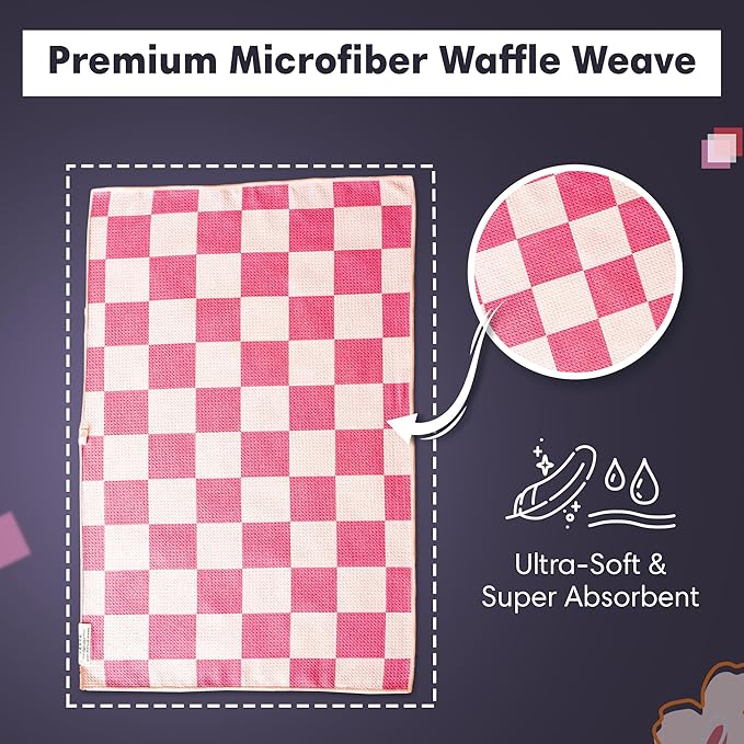 Reversible Microfiber Towel - Ultra Absorbent, Quick-Drying Hand Towels - Modern Design, Scratch-Free, Lint-Free for Kitchen, Bathroom, Car Cleaning - 19x29 Inches, Set of 1 (Check Your Blossoms)