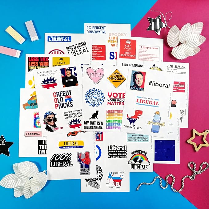 BulbaCraft 100Pcs Liber al Stickers, Demo crat Stickers and Decals for Laptops and Water Bottles, Libertar ian Decals, Gifts for Women & Men