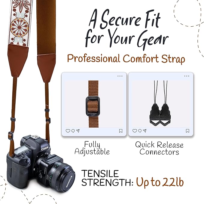 Art Tribute Camera Strap for All DSLR and Mirrorless Cameras. Add Your Name Or Initials Make It a Personalized Gift