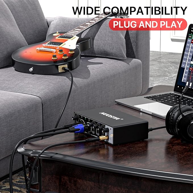 USB Audio Interface for PC Computer Recording Music, Guitar Audio Interface for Mac 24 Bit/192kHz Podcasting Streaming for Vocalist Producer with 48V Phantom Power