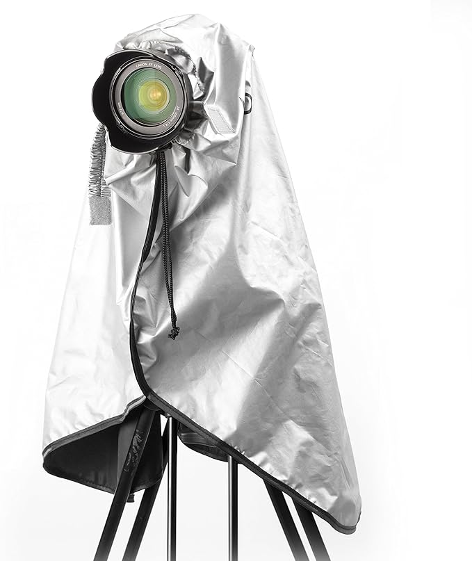 Movo CRC03 Extra-Long Camera Rain Coat Rain Cover for DSLR Cameras, Lens, and Tripod (Metallic Gray)