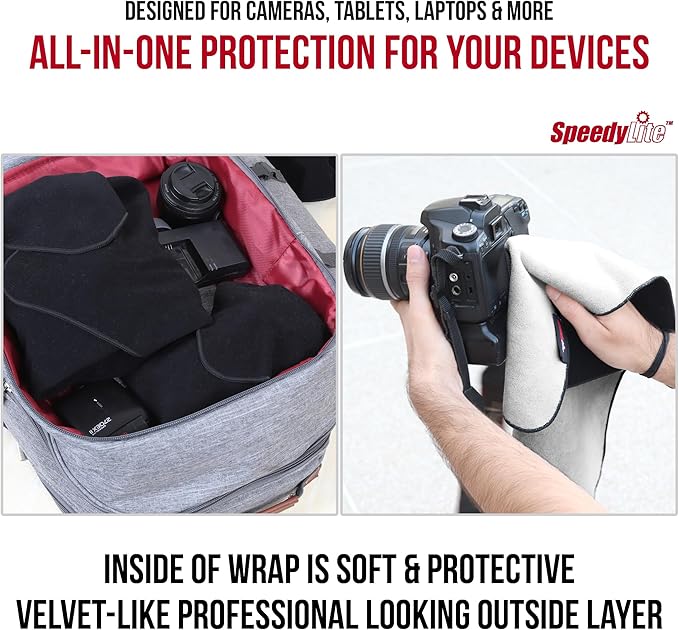 Protective Camera Wrap with Waterproof Mid-Layer. Self-Sticking Protective Lens Wrap for Digital Cameras, Tablets and Laptops. Black, 15 Inches.
