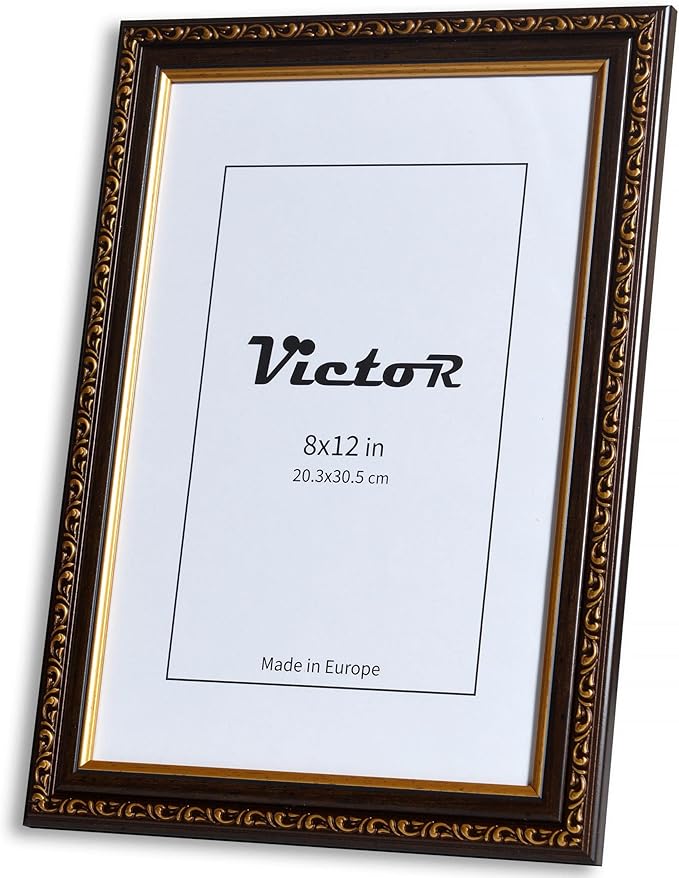 VictoR Picture Frame Chagall 8x12 Black Gold - Vintage Picture Frames with Shutterproof Acrylic Glass - 8 x 12 Photo Frame - Black Picture Frames - Antique - only for hanging