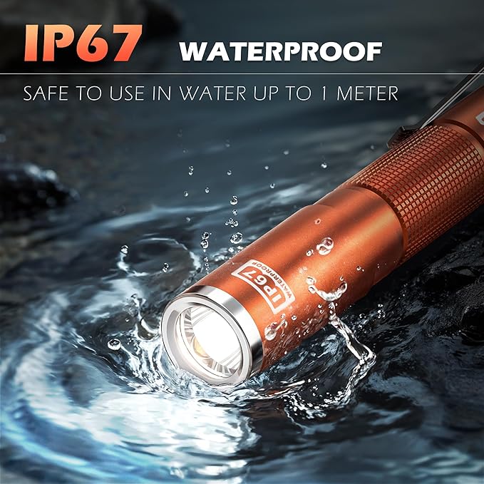 FORTO LED Pen Light, 200 Lumens Pocket Flashlight, IP67 Waterproof, 2 Modes, 2 Pack with AAA Batteries, Lightweight & Durable for Inspection, Medical Use, Emergency(Orange)