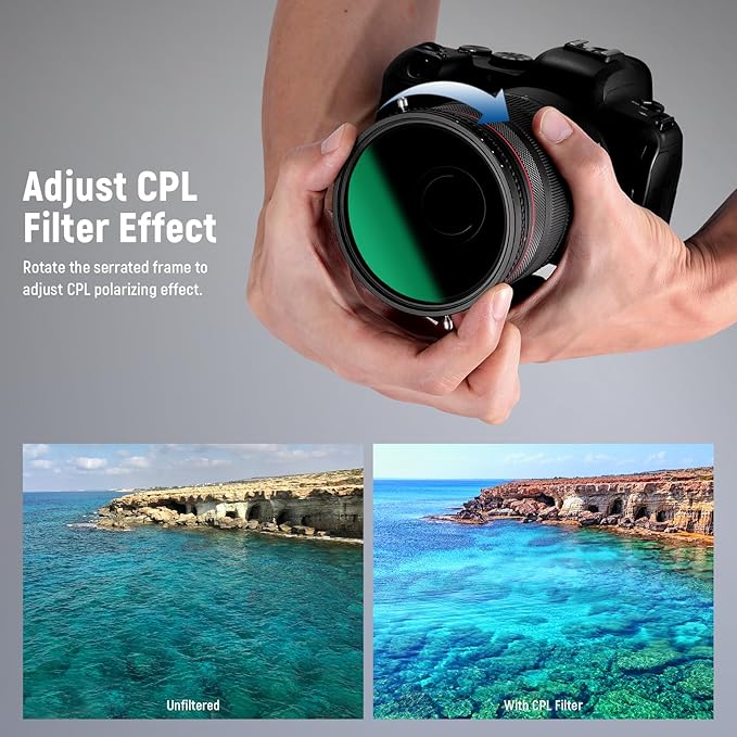 NEEWER 2 in 1 82mm Variable ND Filter ND2–ND32&CPL Filter(Circular Polarizer Filter) No X Cross/30 Layer Nano Coated/HD Optical Glass/Ultra Slim Aluminum Alloy Frame/Water Repellent/Scratch Resistant