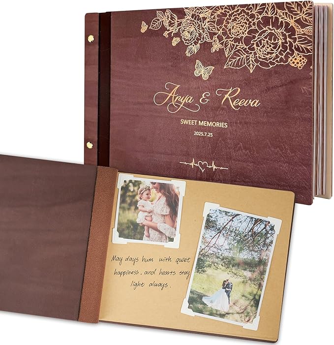 Personalized Wooden Wedding Photo Albums, Personalized Couples Scrapbook, Retro Photo Wedding Scrapbook Anniversary Photo Album Perfect Keepsake Gifts
