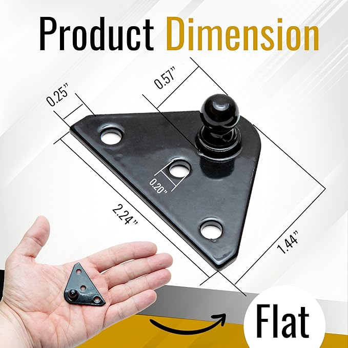 10MM Ball Stud Mounting Black Bracket for Gas Struts - Heavy Duty Lift Support Shock Brackets with Stainless Steel Screws - Ideal for Spring Hood Struts & Closer Piston Prop Mounts – x4 Flat