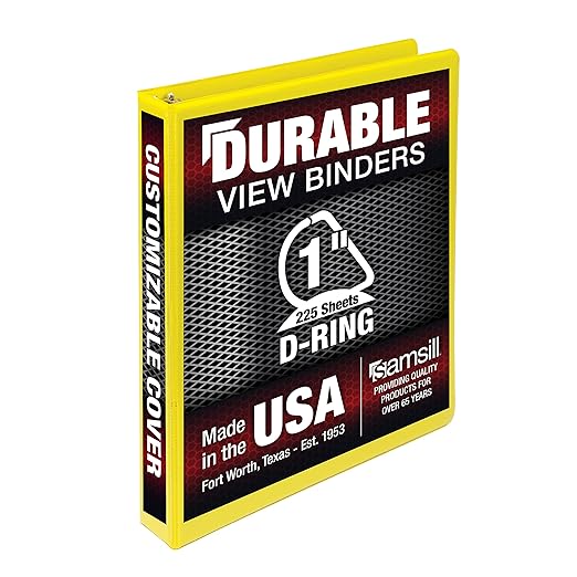 Samsill Durable 1 inch 3 Ring Binder, Made in USA, D Ring Binder, FSC 100% Recycled Chipboard, Yellow