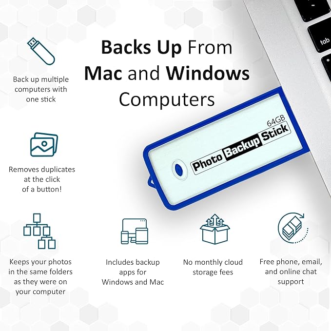 Photo Backup Stick Universal Picture and Video Backup for Any Device - iPhone, Android, Computer, Tablets (64GB)
