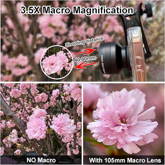 105mm Macro Lens for iPhone Android Smartphone, Compatible with SmallRig NEEWER Phone Cage, with 17mm Thread Universal Phone Lens Clip and Black Portable Bag